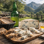 cata queso azul de El Cabriteru con sidra y pan de centeno en Arenas de Cabrales